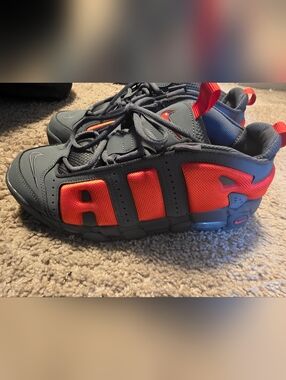 Used Nike Uptempo Mens Size 10 Gray Sneakers with Bright Orange Panels No Box